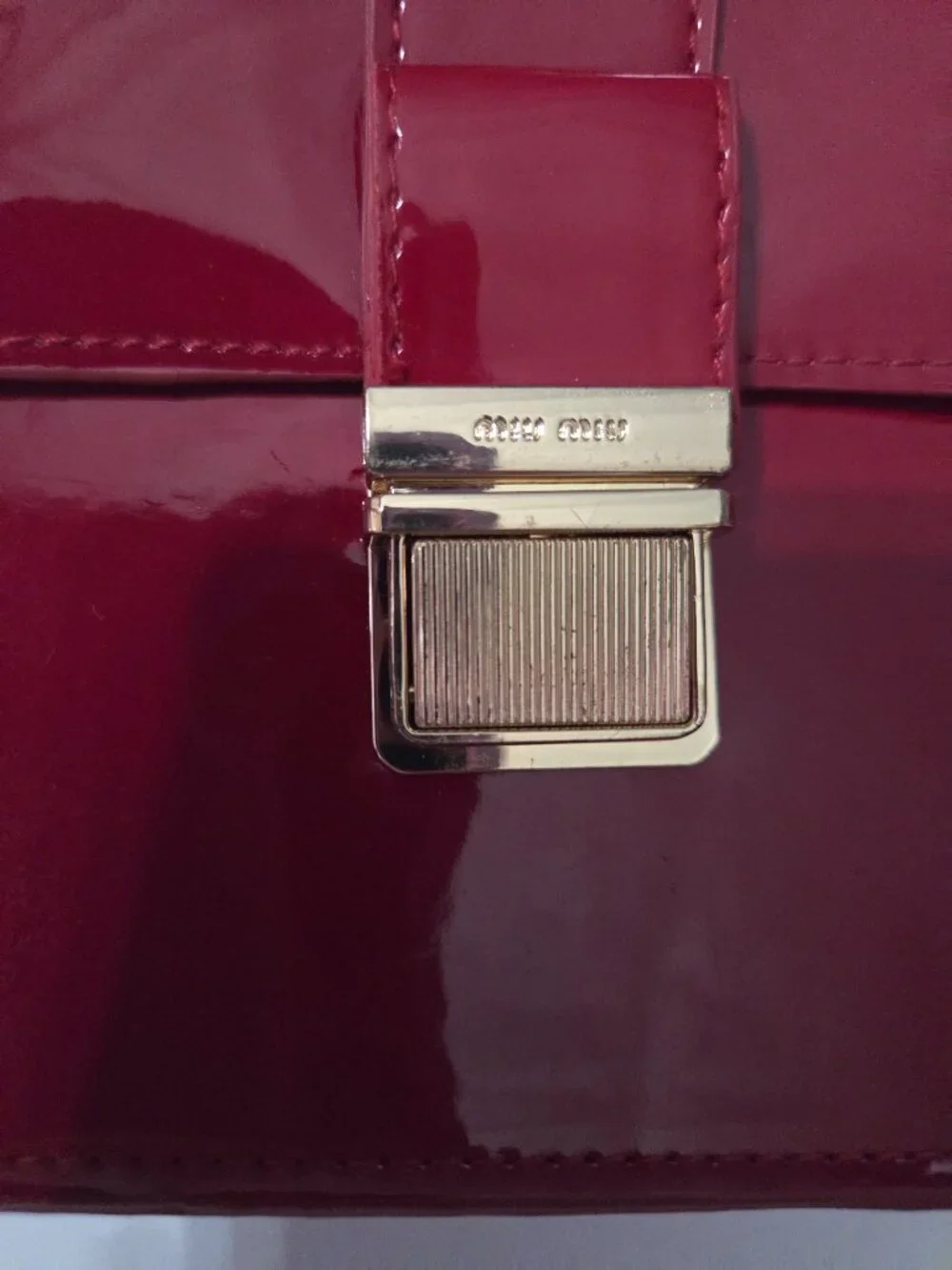 Miu Miu Red Patent Large Pouch Clutch Gold Latch With Box